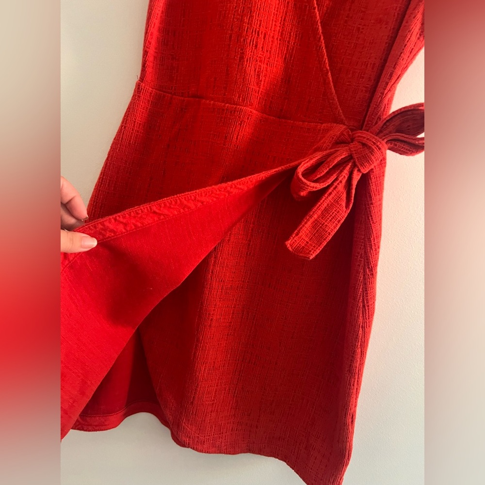 Madewell Crosshatch Side-Tie Mini Dress Red Sleeveless Wrap Style, Size XS - Picture 4 of 7